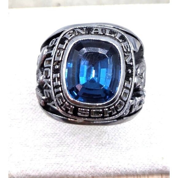 Mens Glen Allen High School Ring With Blue Stone Silver Tone Ultrium Metal-Tone - Picture 1 of 9